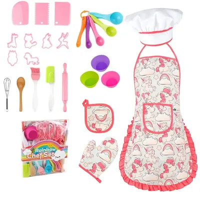 Ensemble de cuisine et de pâtisserie rose pour enfants véritable costume de jeu de chef tablier et