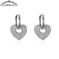 Boucles d'Oreilles Pendantes en Argent Sterling 925 Piercing Grand Cœur Pavé de Clip de Luxe