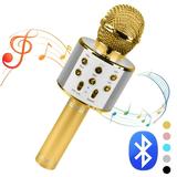 DIKTOOK Wireless Bluetooth Karaoke Microphone for Kids Adult Singing Portable Handheld Karaoke Machine Speaker with Record Function (Gold)