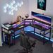 L-Shaped Gaming Desk with Power Outlets and LED Strips