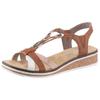 Riemchensandale RIEKER, Damen, Gr. 39, braun (cognac, weiß), Lederimitat, Lacklederimitat, klassisch, Schuhe, Sommerschuh, Sandalette, Keilabsatz, mit Accessoires verziert, Topseller