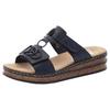 Pantolette RIEKER, Damen, Gr. 40, blau (nachtblau), Lederimitat, Lacklederimitat, unifarben, klassisch, Schuhe, Plateau, Sommerschuh, Schlappen mit Schmuckelementen, Topseller