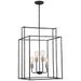 Lake; 4 Light; 19 in.; Square Pendant; Iron Black w/ Brushed Nickel Finish