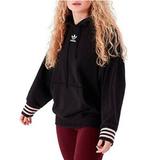 Adidas Tops | Adidas Women's Essential Fleece Oversized Black Hoodie Pink Stripes Size: Xs | Color: Black | Size: Xs