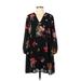 Old Navy Casual Dress - Shift V Neck Long sleeves: Black Floral Dresses - Women's Size Small Petite