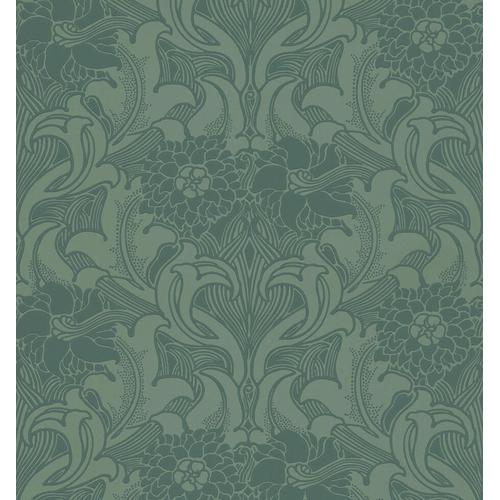 Little Greene 'Dahlia Scroll - Tea With Florence' - Green Wallpaper