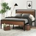 Full Metal Platform Bed Frame with Wooden Headboard Footboard, Walnut