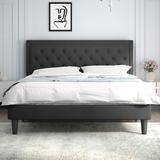 Queen Modern Bed with Button Tufted Adjustable Headboard, Dark Grey