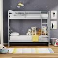 Harriet Bee Gereron Solid Wood Twin Over Twin Bunk Bed & Hanging Nightstand Wood in Gray | 65 H x 78.67 W x 41.74 D in | Wayfair