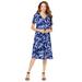 Plus Size Women's Ultrasmooth® Fabric V-Neck Swing Dress by Roaman's in Navy Watercolor Tulip (Size 14/16)