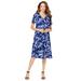 Plus Size Women's Ultrasmooth® Fabric V-Neck Swing Dress by Roaman's in Navy Watercolor Tulip (Size 42/44)