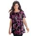 Plus Size Women's Swing Ultimate Tee with Keyhole Back by Roaman's in Black Paisley Vines (Size S) Short Sleeve T-Shirt
