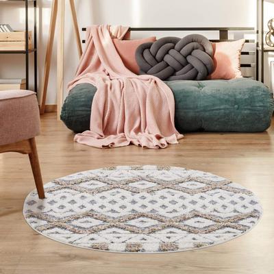 Hochflor-Teppich CARPET CITY "Focus 3050", grau, H:20mm Ø:200cm, Polypropylen, Teppiche, Boho-Teppich, Hochtief-Muster/ 3D-Effekt, für Wohnzimmer, Schlafzimmer Image