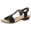 Sandalette RIEKER, Damen, Gr. 38, schwarz, Velourslederimitat, unifarben, elegant, Schuhe, Sommerschuh, Sandale, Keilabsatz, im modernen Look