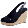 Keilsandalette TOMMY HILFIGER "ICONIC ELENA SLING BACK WEDGE" Gr. 38, blau (dunkelblau) Damen Schuhe Slingbacksandale Sandalette Slingback-Sandaletten