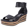 Sandalette RIEKER, Damen, Gr. 39, schwarz, Lederimitat, elegant, Schuhe Schaftsandale, Sommerschuh, Sandale, Keilabsatz, mit Laufsohle in Kork-Optik, Topseller