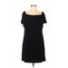 Charles Henry Casual Dress - Mini Square Short sleeves: Black Solid Dresses - Women's Size Medium