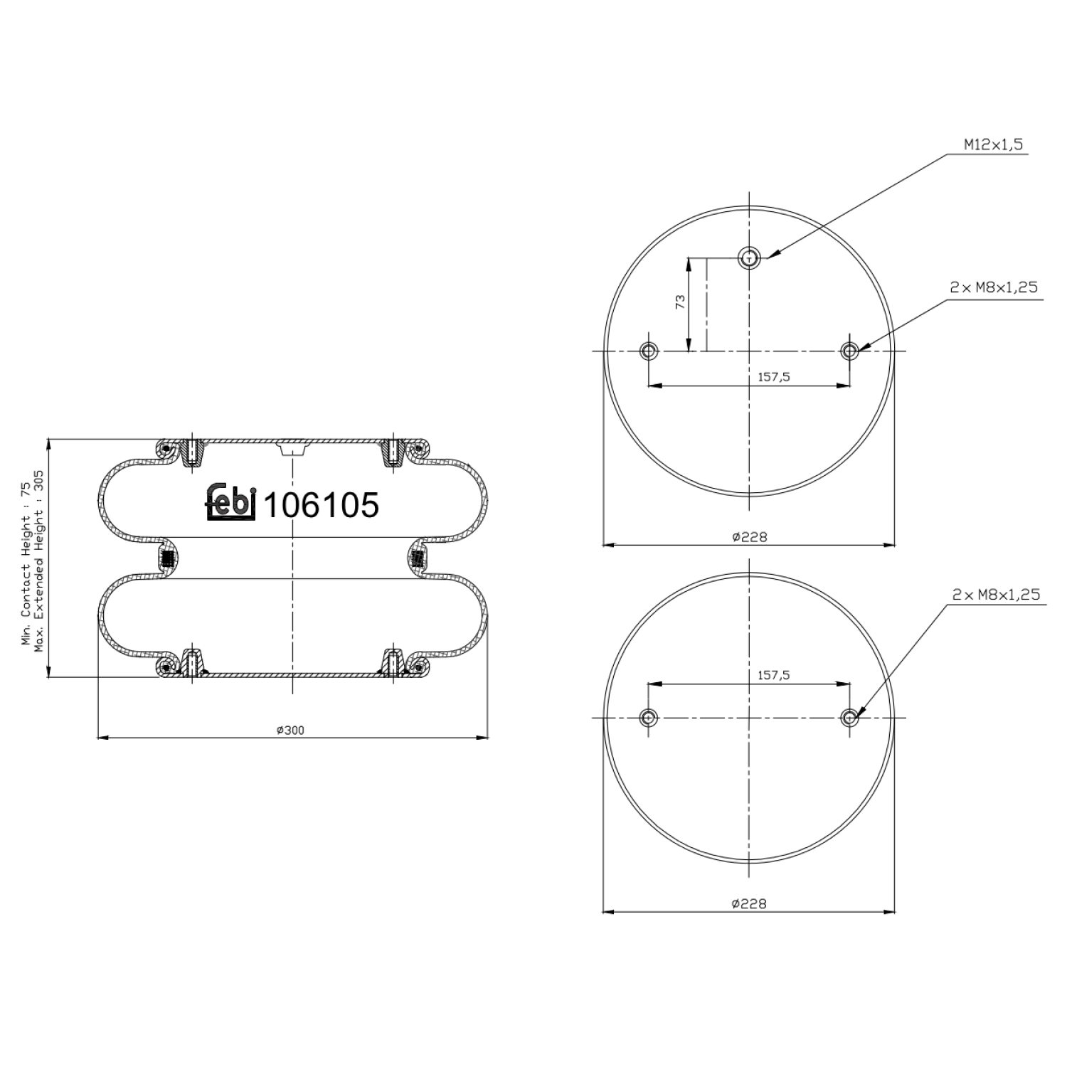 FEBI BILSTEIN Federbalg, Luftfederung Universal 307mm 106105 Image