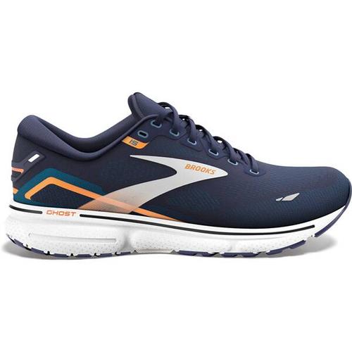 BROOKS Herren Laufschuhe Ghost 15, Größe 44 ½ in Dunkelblau/Orange/Weiß