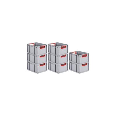 PROREGAL 8x Eurobox NextGen Color | HxBxT 22x30x40cm | 20 Liter | Griffe rot offen | Glatter Boden | Eurobehälter Image