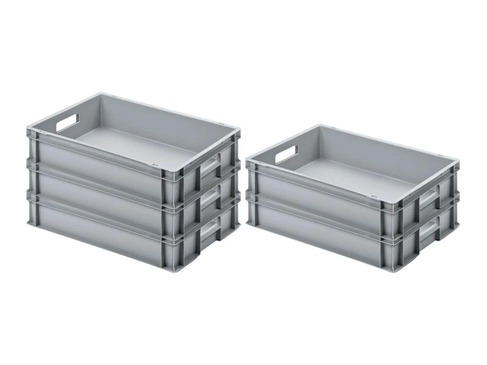 PROREGAL 5x Eurobehälter mit offenem Griff | HxBxT 12x40x60cm | 21 Liter | Grau | Eurobox, Transportbox, Transportbehälter, Stapelbehälter Image