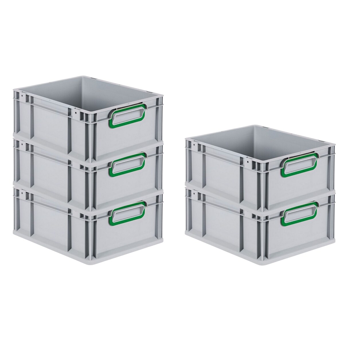 PROREGAL 5x Eurobox NextGen Color | HxBxT 17x30x40cm | 16 Liter | Griffe grün geschlossen | Glatter Boden | Eurobehälter Image