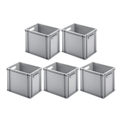 PROREGAL 5x Eurobehälter mit offenem Griff | HxBxT 32x30x40cm | 29 Liter | Grau | Eurobox, Transportbox, Transportbehälter, Stapelbehälter Image