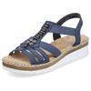 Riemchensandale RIEKER, Damen, Gr. 41, blau (jeansblau), Lederimitat, elegant, Schuhe, Sommerschuh, Sandalette, Keilabsatz, mit modischen Schmuckelementen
