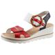 Keilsandalette RIEKER Gr. 36, bunt (rot, weiß, blau) Damen Schuhe Riemchensandale Sandalette Sandaletten Sommerschuh, Sandale, Keilabsatz, mit auffälliger Schmuckspange