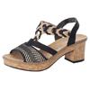 Sandalette RIEKER, Damen, Gr. 38, schwarz (schwarz, beige), Nubuklederimitat, elegant, Schuhe, Sommerschuh, Sandale, Plateauabsatz, in elegantem Look, Topseller