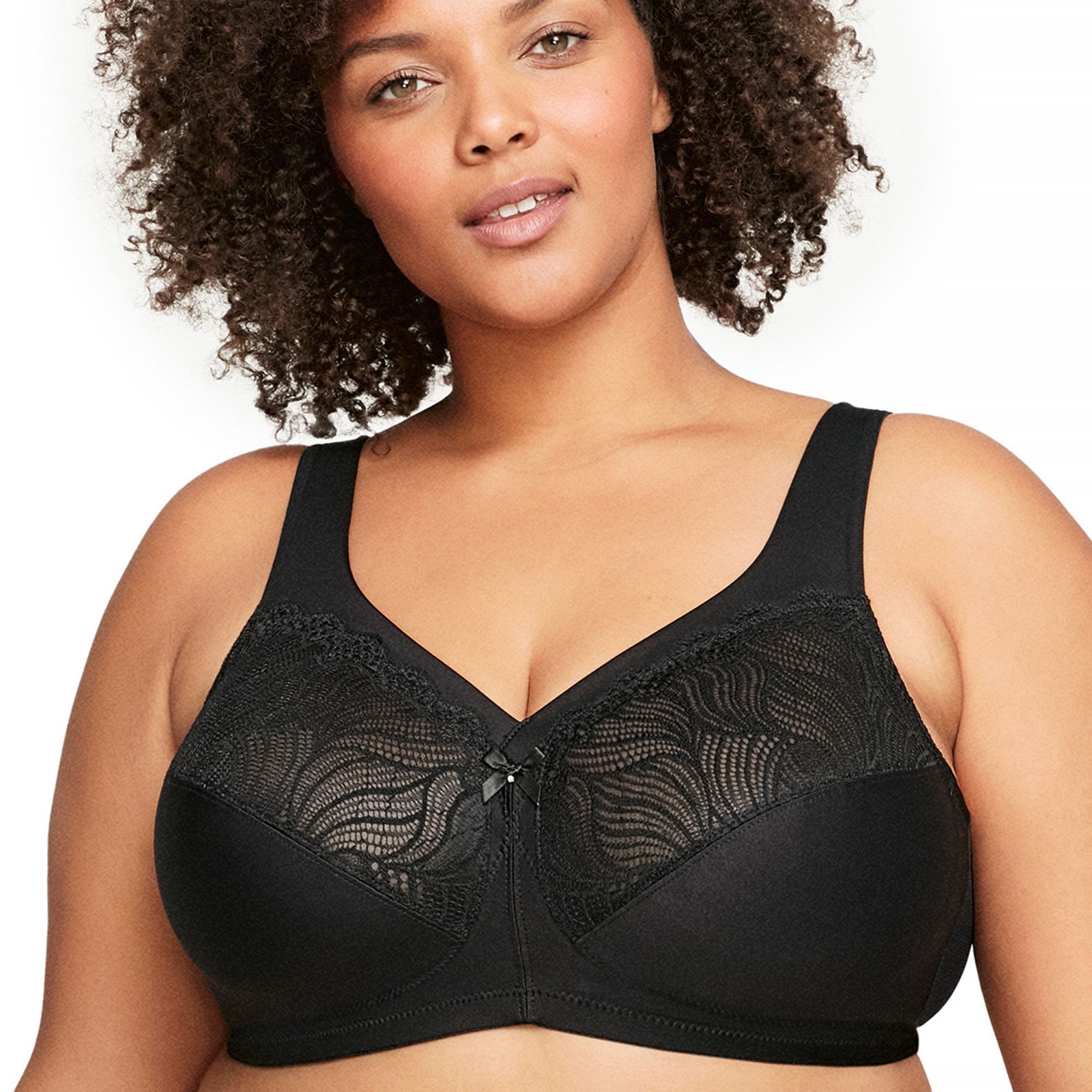 Glamorise MagicLift Natural Shape Support Bra (Size 44-D) Black, Cotton,Elastine,Nylon,Polyester