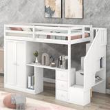 Versatile Twin Size Wood Loft Bed with Wardrobe&Staircase&Desk&Storage Drawers and Cabinet, 93.3''L*41.2''W*62.2''H, 244.5LBS