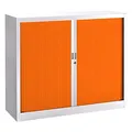 Armoire à rideaux métal Classtout White Color - H.100 x L.120 cm - Corps Blanc - Rideaux Orange