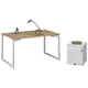 Pack bureau droit Vitaly L.120 x P.60 cm Chêne pieds Blanc + Caisson mobile métal 2 tiroirs Blanc