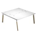 Bureau droit partagé 2 postes Wood - L.160 x P.165 cm - Plateau Blanc - Pieds bois frêne massif