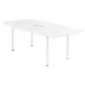 Table tonneau avec électrification Actual L. 200 x 100 cm - Plateau Blanc - Pied tubulaire Blanc