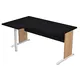 Bureau d'angle compact retour à gauche Pronto Bois - L.160 x P.100 cm - Plateau Noir - Pieds L Hêtre