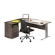 Pack Bureau d'angle compact retour à gauche Pronto Métal - L.160 x P.100 cm - Plateau Cendre - Pieds Chrome + Caisson hauteur bureau L.43 x P.60 cm