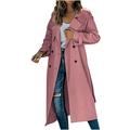 YFPWM Women Classic Double Breasted Coats Slim Long Jacket Winter Long Trench Coat Long Sleeve Double Breasted Coat Trench Coat Long Sleeve Coat Jacket Pink XL