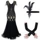 IWEMEK Vintage Women 1920s Flapper Gatsby Dress + Accessories Roaring 20's Costume Beaded Sequin Mermaid Gown Maxi Long Formal Evening Party Cocktail Wedding Bridesmaid Prom Dress Black 02 L