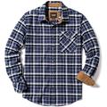 CQR Men's All Cotton Flannel Shirt, Long Sleeve Casual Button Up Plaid Shirt, Brushed Soft Outdoor Shirts, Plaid Prussian Blue, XL