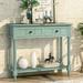 Hassch Daisy Series Console Table Traditional Design With Two Drawers And Bottom Shelf Acacia Mangium (Retro Blue)