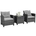 Topbuy 3 Pieces Outdoor Furniture Set Patio PE Rattan Conversation Set with Removable Cushions PE Wicker Sofas with Tempered Glass Side Table