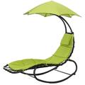 Amazingforless Rocking Curved Chaise Lounge Hammock Rocker Chair Lounger with Cushion for Backyard Patio w/ Pillow Canopy Steel Stand