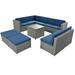 Loya 9 Piece Patio Sectional Sofa Set with Coffee Table Gray Rattan Blue- Saltoro Sherpi