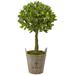 Nearly Natural Sweet Bay Topiary with Farmhouse Planter