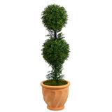 Nearly Natural 40 Boxwood Double Ball Topiary Artificial Tree in Terra-Cotta Planter (Indoor/Outdoor)