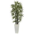 Nearly Natural 5.5 Black Bamboo Artificial Tree in White Tower Planter