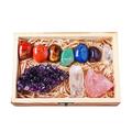 Rough Box Stone Chakra Stone Set Gift Box Rough Block Spiritual Amethyst Crystal Stone Seven Set Seven Color Jewelry Sets Bridal Jewelry Set for Wedding Pearl Crystal (as The Picture Shows, One Size)
