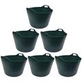 (Set of 6) 75L Litre Extra Large Flexi Tubs Multipurpose Flexible Rubber Storage Container Buckets Garden Trugs Laundry Basket Polyethylene Flex Tub For Home Gardening Toys -Made in UK (Dark Green)